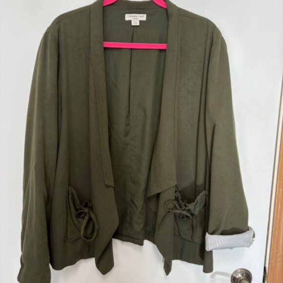 NEW COLDWATER CREEK CLASSIC OLIVE LAYERED ASYMETRICAL LINED JACKET. SZ/ XL (18) - Picture 1 of 4